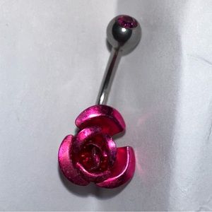 14g belly button ring rose pink